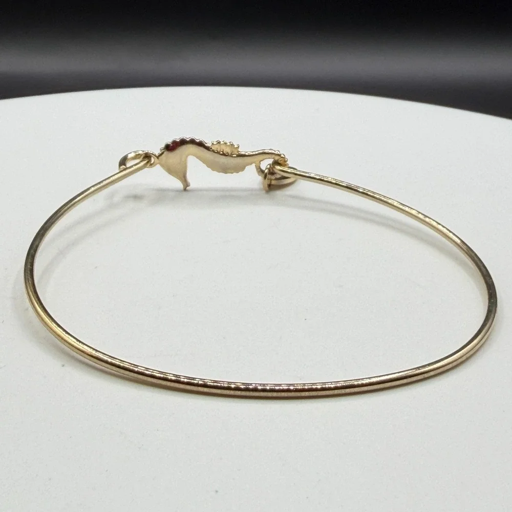 JOY Gold Tone Seahorse Bangle Bracelet Coastal Nautical Beach Charm Jewelry